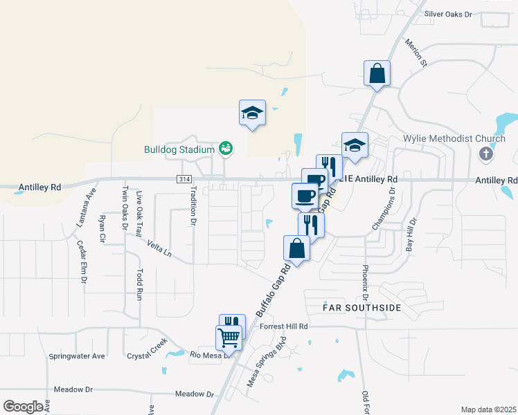 map of restaurants, bars, coffee shops, grocery stores, and more near 3705 Antilley Road in Abilene