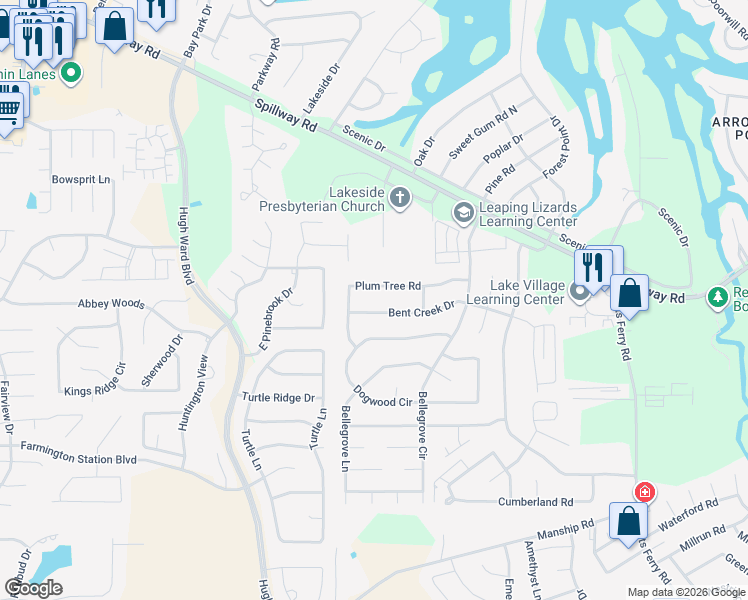 map of restaurants, bars, coffee shops, grocery stores, and more near 125 Plum Tree Road in Brandon