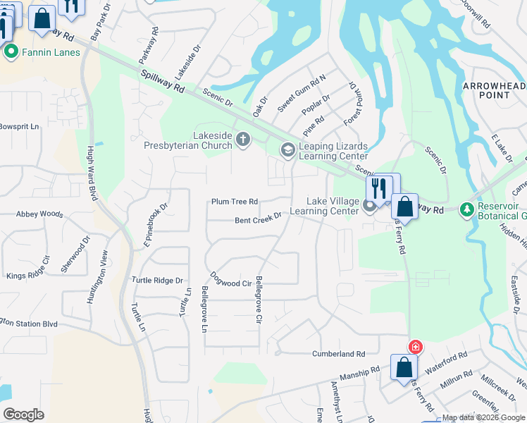 map of restaurants, bars, coffee shops, grocery stores, and more near 102 Hunts Lane in Brandon