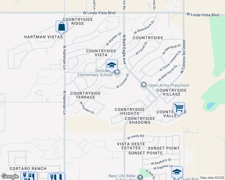 map of restaurants, bars, coffee shops, grocery stores, and more near 5081 West Condor Drive in Tucson