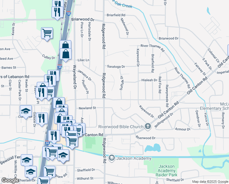 map of restaurants, bars, coffee shops, grocery stores, and more near 5301 Venetian Way in Jackson