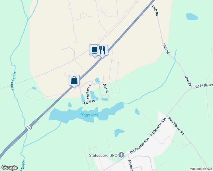 map of restaurants, bars, coffee shops, grocery stores, and more near 407B Teal Circle in Statesboro