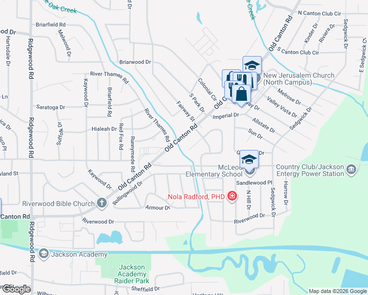 map of restaurants, bars, coffee shops, grocery stores, and more near 5546 Meadow Oaks Park Drive in Jackson