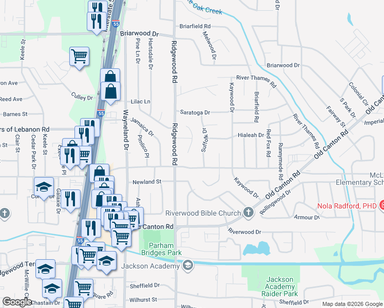 map of restaurants, bars, coffee shops, grocery stores, and more near 5318 Venetian Way in Jackson