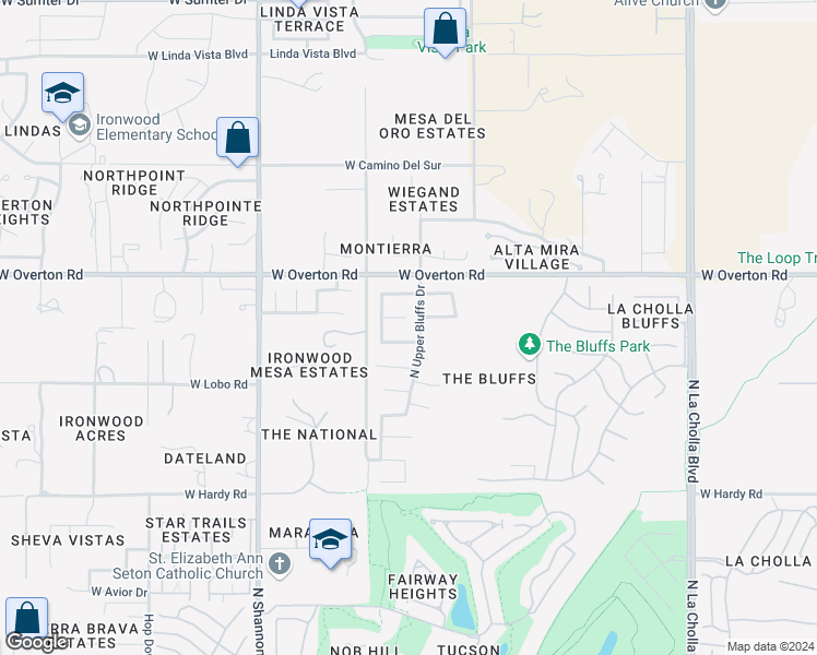 map of restaurants, bars, coffee shops, grocery stores, and more near 2636 West Catalina View Drive in Tucson