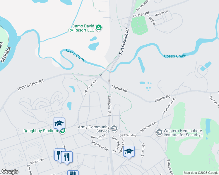 map of restaurants, bars, coffee shops, grocery stores, and more near 601 Lumpkin Road in Cusseta