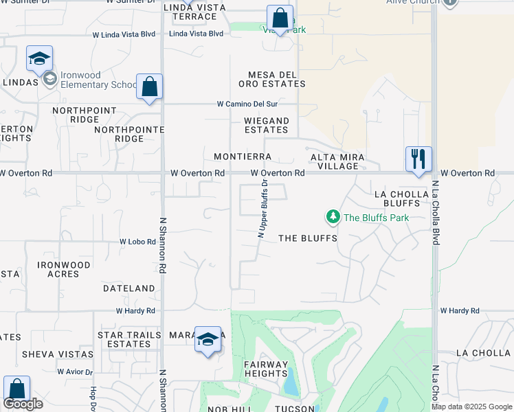 map of restaurants, bars, coffee shops, grocery stores, and more near 2636 West Catalina View Drive in Tucson