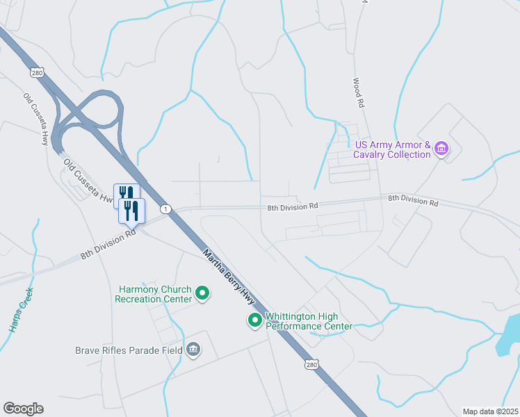 map of restaurants, bars, coffee shops, grocery stores, and more near 4218 8th Division Road in Fort Benning