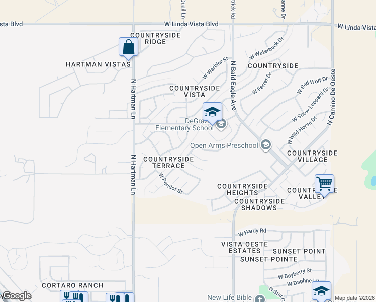 map of restaurants, bars, coffee shops, grocery stores, and more near 5149 West Citrine Place in Tucson