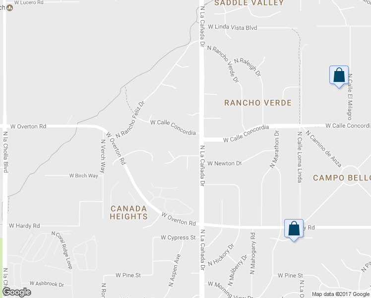 map of restaurants, bars, coffee shops, grocery stores, and more near 1440 West Canada Verde Drive in Tucson