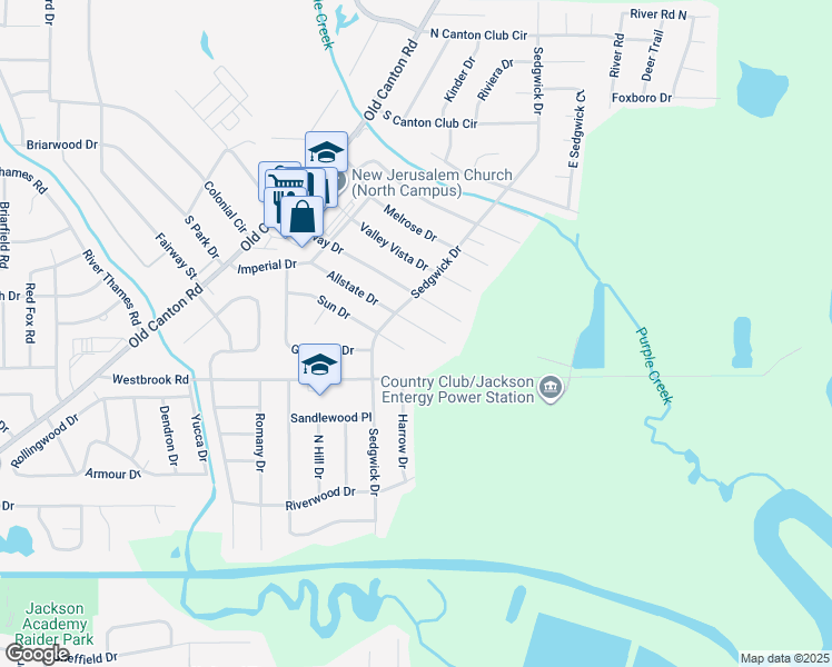 map of restaurants, bars, coffee shops, grocery stores, and more near 335 Allstate Drive in Jackson