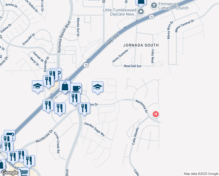 map of restaurants, bars, coffee shops, grocery stores, and more near 4258 Salvia Loop in Las Cruces