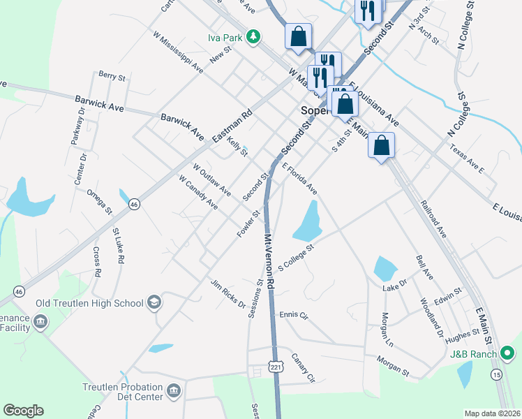 map of restaurants, bars, coffee shops, grocery stores, and more near 3581 Mount Vernon Road in Soperton