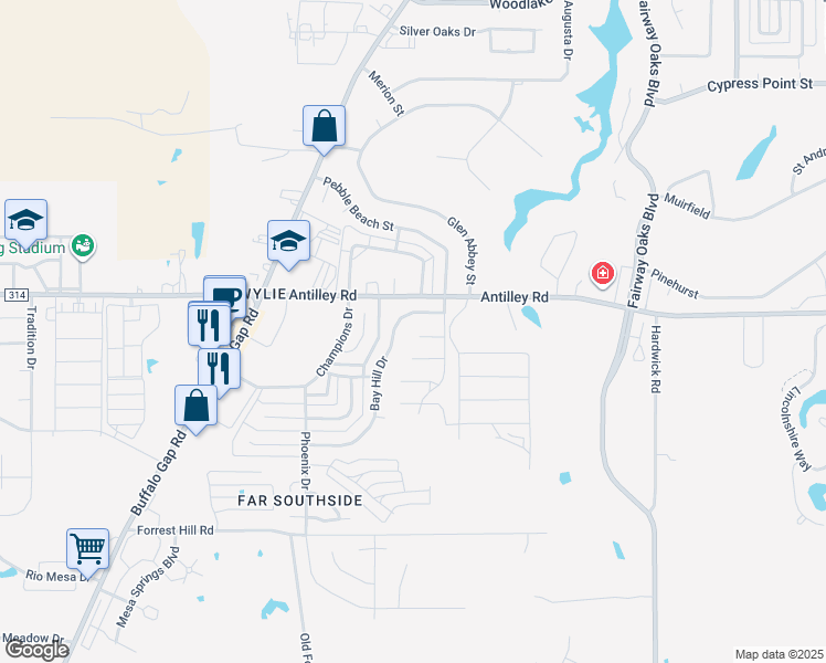 map of restaurants, bars, coffee shops, grocery stores, and more near 3542 Riomar Court in Abilene