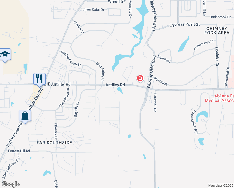 map of restaurants, bars, coffee shops, grocery stores, and more near 3469 Antilley Road in Abilene