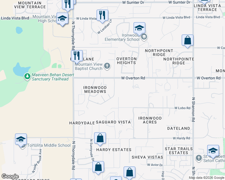 map of restaurants, bars, coffee shops, grocery stores, and more near 3551 West Jessy Place in Tucson