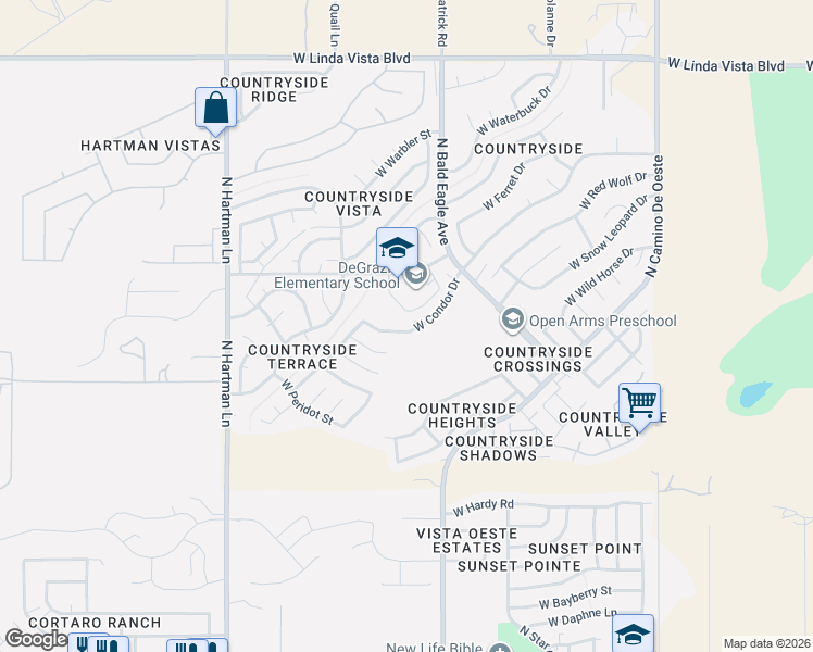map of restaurants, bars, coffee shops, grocery stores, and more near 5081 West Condor Drive in Tucson