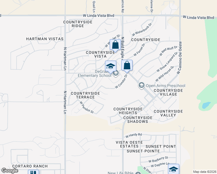 map of restaurants, bars, coffee shops, grocery stores, and more near 5081 West Condor Drive in Tucson