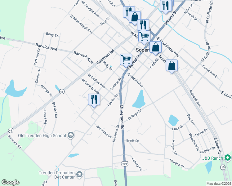 map of restaurants, bars, coffee shops, grocery stores, and more near 3581 Mount Vernon Road in Soperton