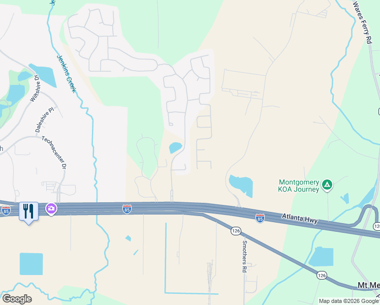 map of restaurants, bars, coffee shops, grocery stores, and more near 10641 Harcourt Trace in Montgomery