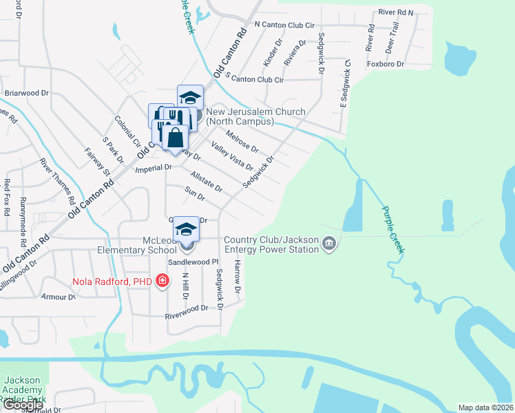 map of restaurants, bars, coffee shops, grocery stores, and more near 365 Allstate Drive in Jackson