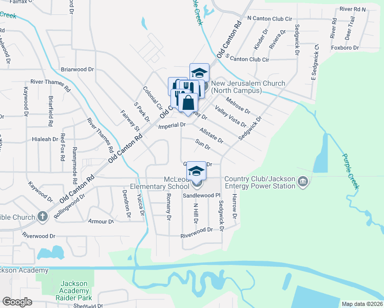 map of restaurants, bars, coffee shops, grocery stores, and more near 222 Glenside Drive in Jackson