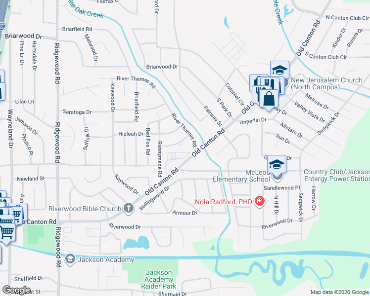 map of restaurants, bars, coffee shops, grocery stores, and more near 5315 Old Canton Road in Jackson