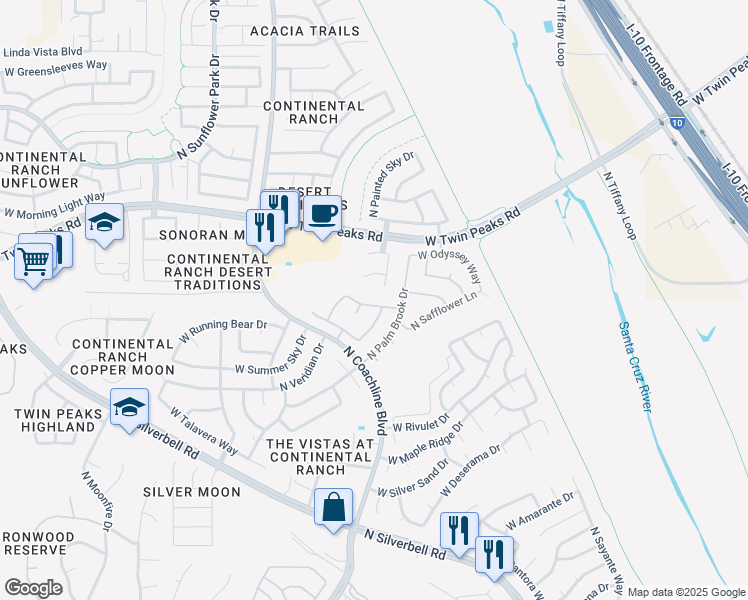 map of restaurants, bars, coffee shops, grocery stores, and more near 7370 West Beryllium Lane in Tucson