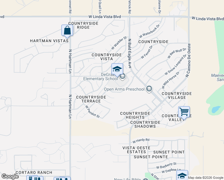 map of restaurants, bars, coffee shops, grocery stores, and more near 5126 West Condor Drive in Tucson