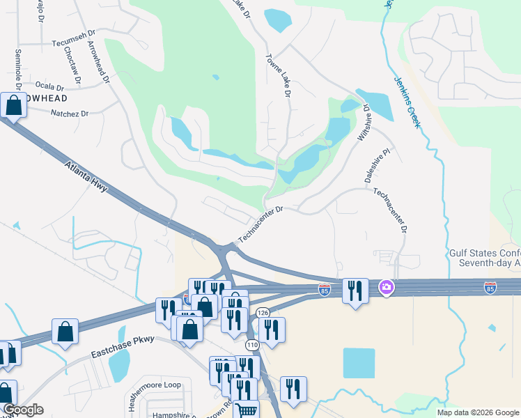 map of restaurants, bars, coffee shops, grocery stores, and more near 9168 Castle Pines Circle in Montgomery