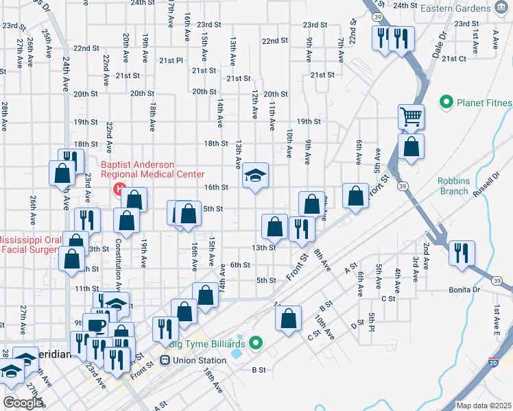 map of restaurants, bars, coffee shops, grocery stores, and more near 1516 12th Avenue in Meridian