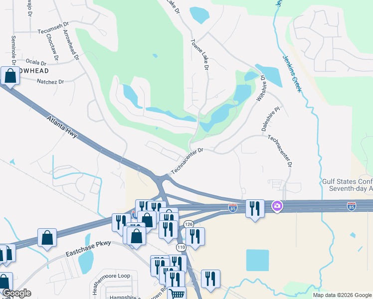 map of restaurants, bars, coffee shops, grocery stores, and more near 9168 Castle Pines Circle in Montgomery