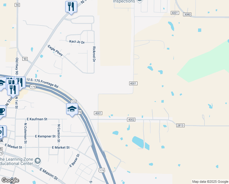 map of restaurants, bars, coffee shops, grocery stores, and more near 19085 County Road 4001 in Mabank