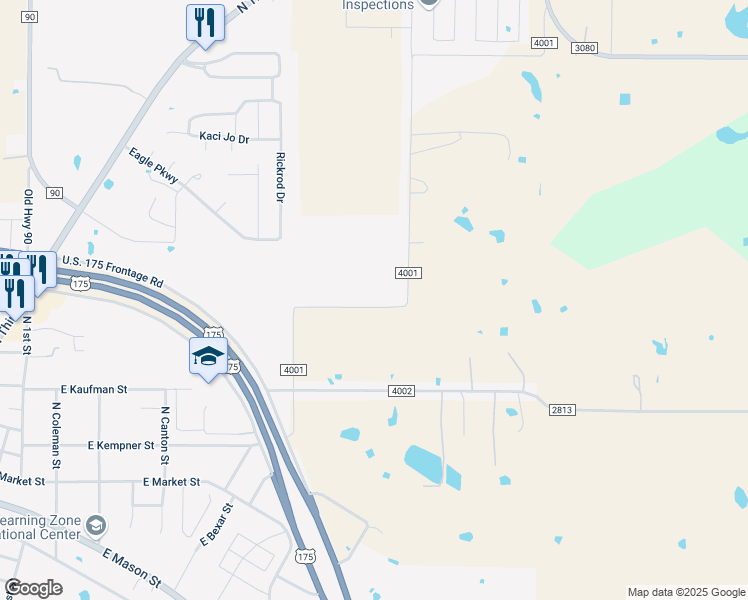 map of restaurants, bars, coffee shops, grocery stores, and more near 19029 County Road 4001 in Mabank