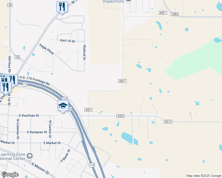 map of restaurants, bars, coffee shops, grocery stores, and more near 19029 County Road 4001 in Mabank