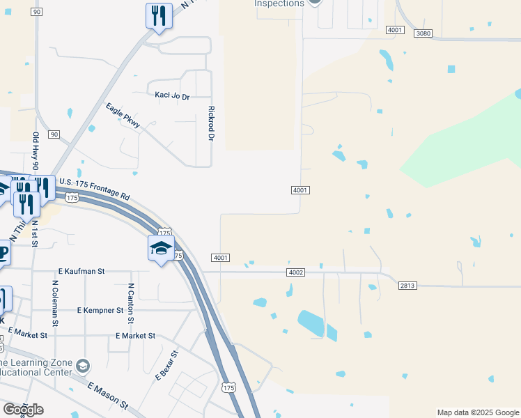map of restaurants, bars, coffee shops, grocery stores, and more near 19085 County Road 4001 in Mabank