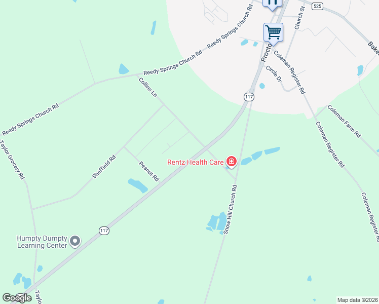 map of restaurants, bars, coffee shops, grocery stores, and more near Collins Lane in Rentz