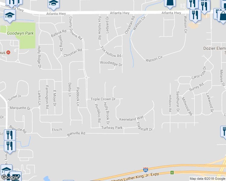 map of restaurants, bars, coffee shops, grocery stores, and more near 349 Citation Drive in Montgomery