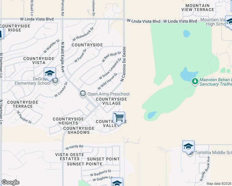 map of restaurants, bars, coffee shops, grocery stores, and more near 9161 North Rock Dove Place in Tucson