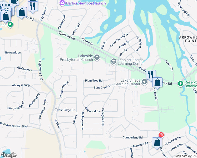 map of restaurants, bars, coffee shops, grocery stores, and more near 116 Plum Tree Road in Brandon