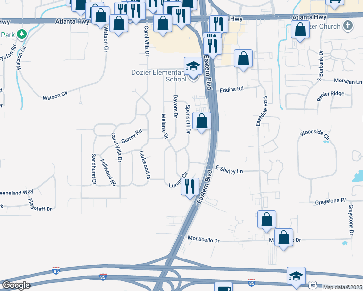 map of restaurants, bars, coffee shops, grocery stores, and more near 400 Spenseth Drive in Montgomery