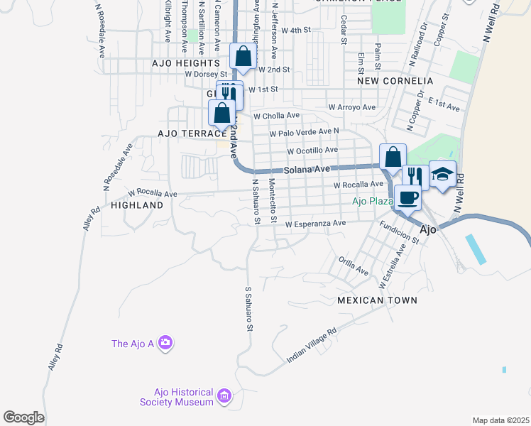 map of restaurants, bars, coffee shops, grocery stores, and more near 821 West Morondo Avenue in Ajo