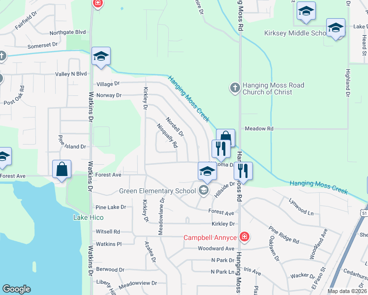 map of restaurants, bars, coffee shops, grocery stores, and more near 4631 Nordell Drive in Jackson