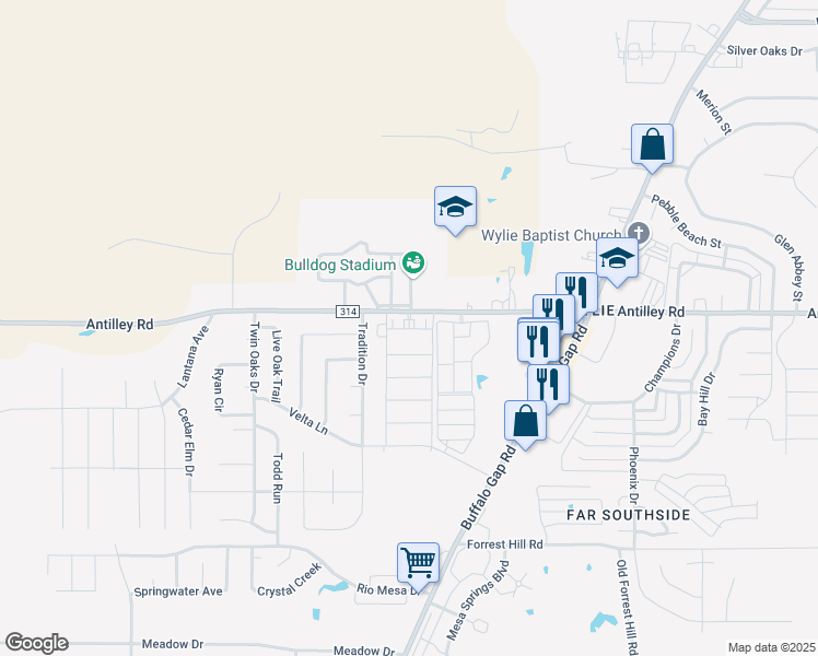 map of restaurants, bars, coffee shops, grocery stores, and more near 3849 Antilley Road in Abilene