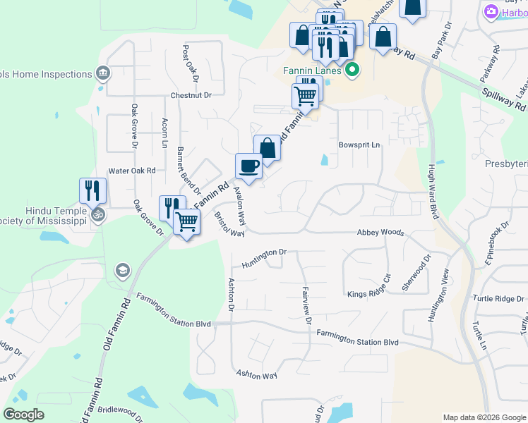 map of restaurants, bars, coffee shops, grocery stores, and more near 504 Brighton Court in Brandon