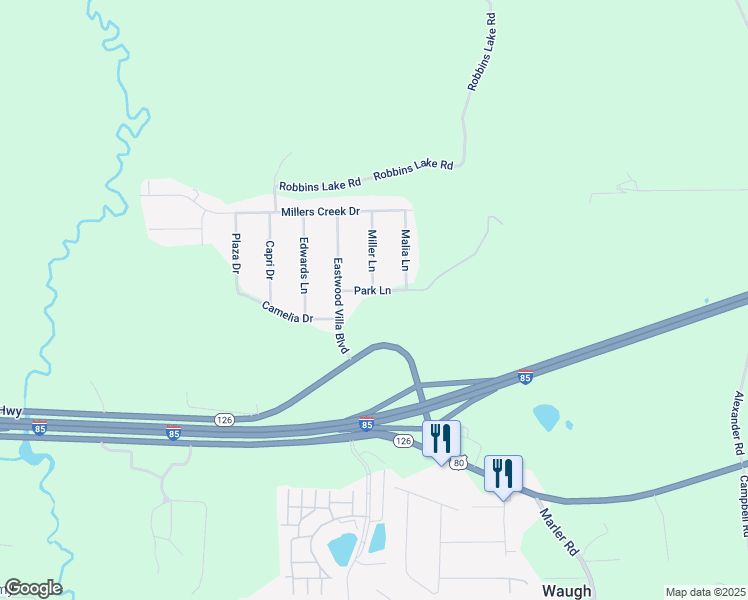 map of restaurants, bars, coffee shops, grocery stores, and more near 116 Park Lane in Montgomery