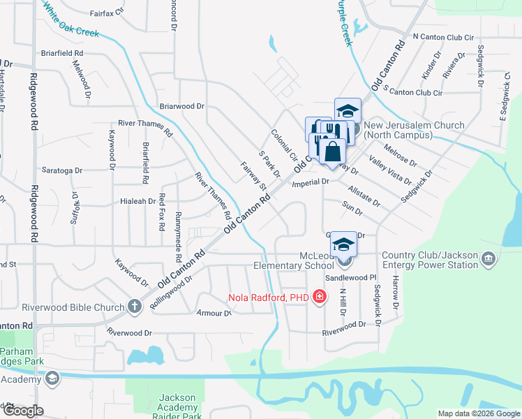 map of restaurants, bars, coffee shops, grocery stores, and more near 1305 Woodcrest Drive in Jackson