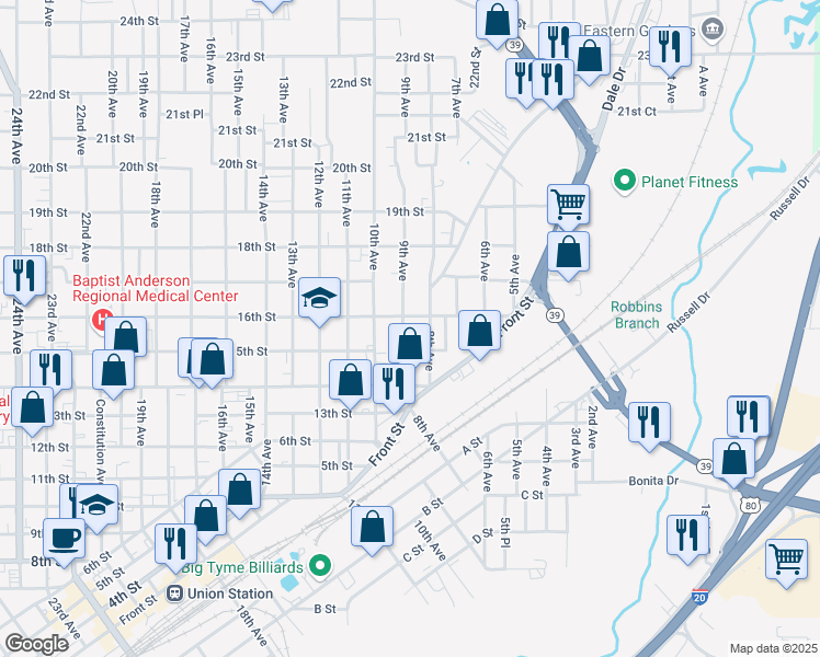 map of restaurants, bars, coffee shops, grocery stores, and more near 1518 9th Avenue in Meridian