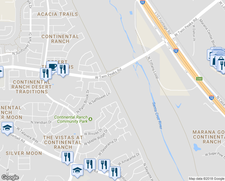 map of restaurants, bars, coffee shops, grocery stores, and more near 7152 West Odyssey Way in Tucson