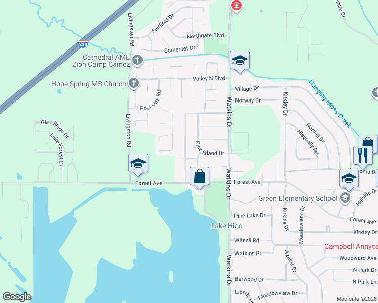 map of restaurants, bars, coffee shops, grocery stores, and more near 215 Lake of Pines Drive in Jackson